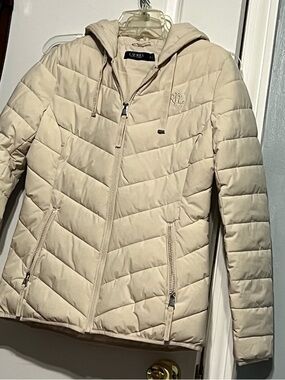 Ralph Lauren Cream Quilted Hooded Puffer Jacket